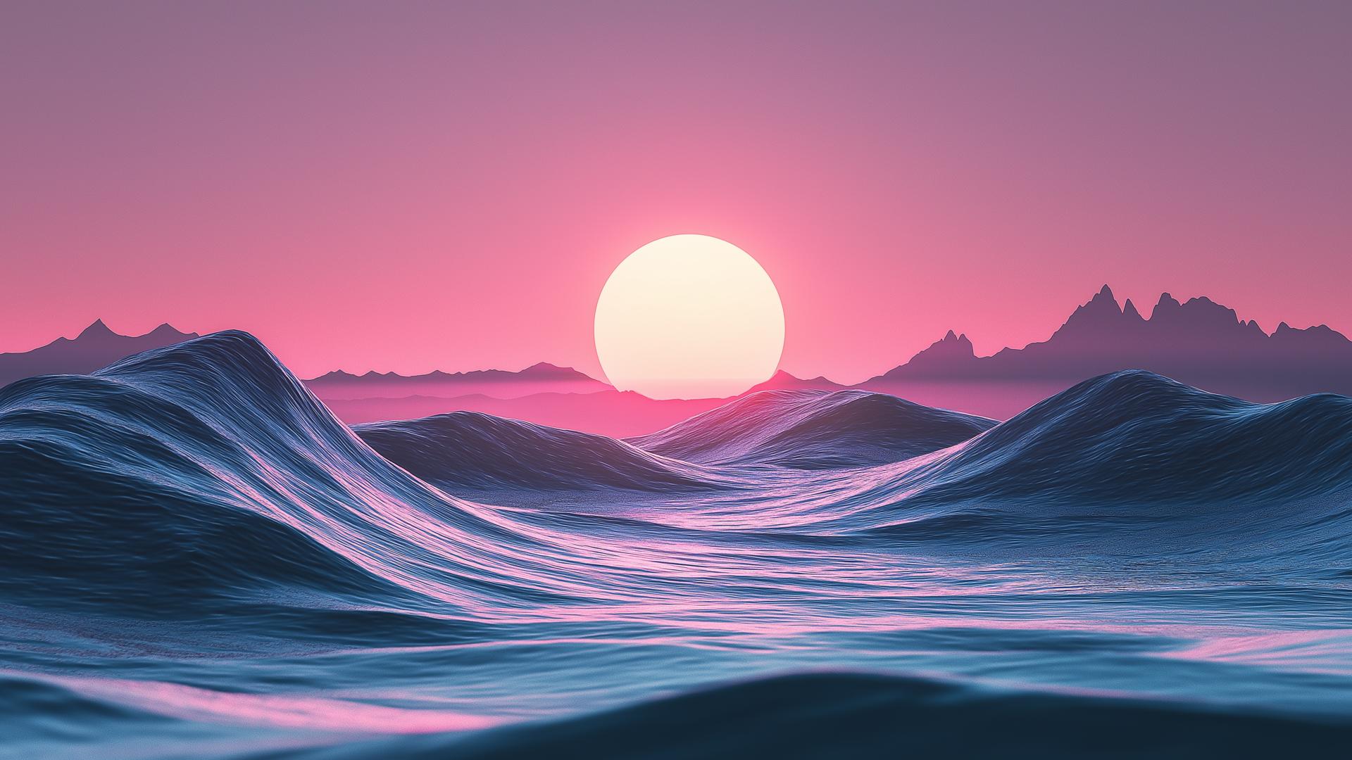 Download Pink Ocean Sunset Waves Desktop