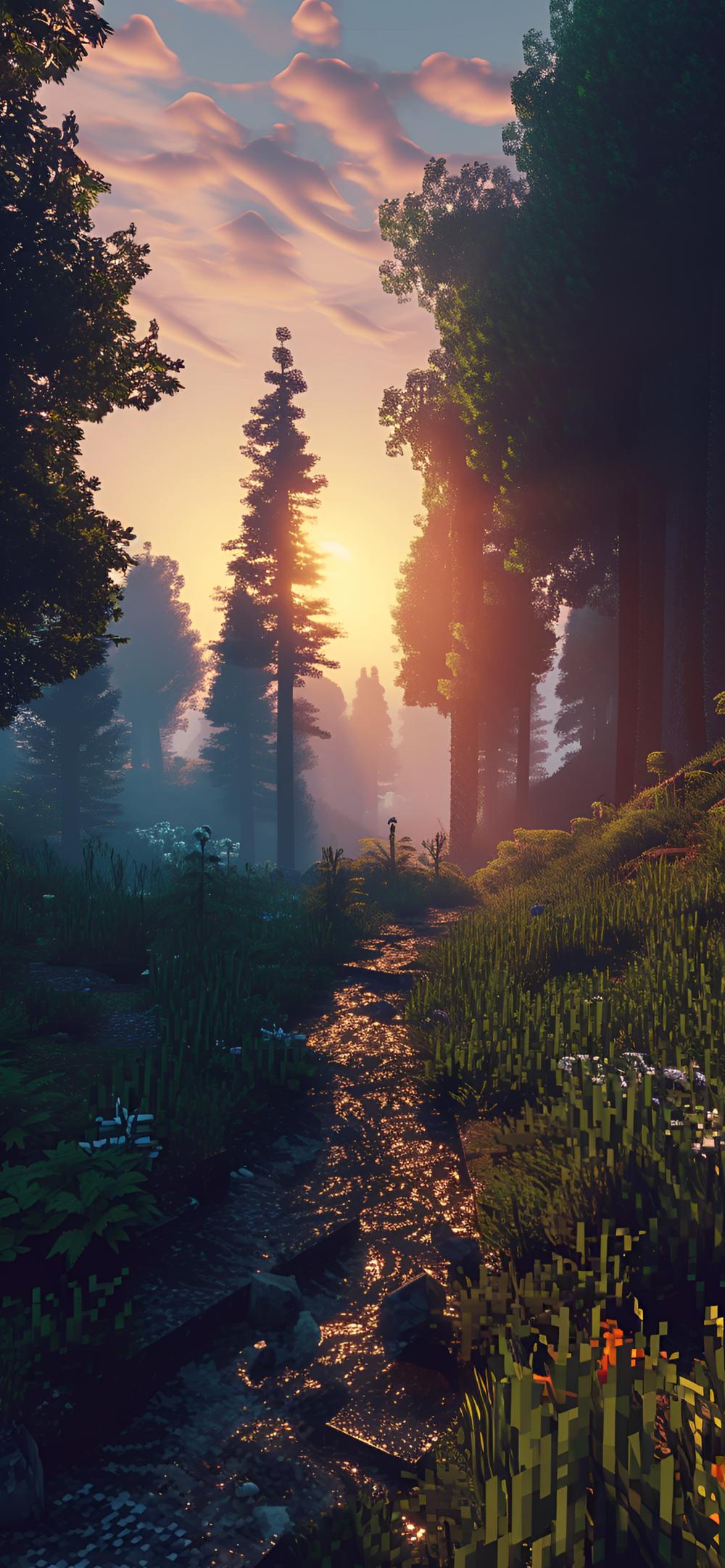 Download Minecraft Forest Sunset