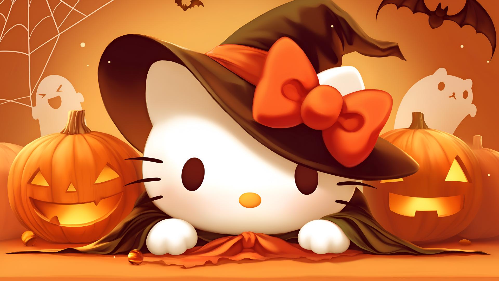 Download Hello Kitty Halloween Witch Desktop Wallpaper 4k