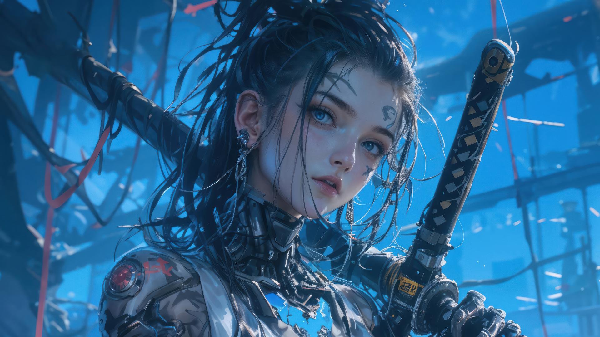 Download Cyberpunk Girl Warrior Sword