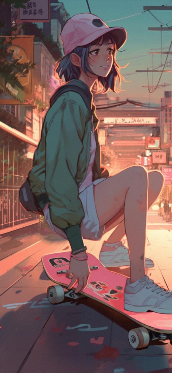 Download Anime Girl With Skateboard