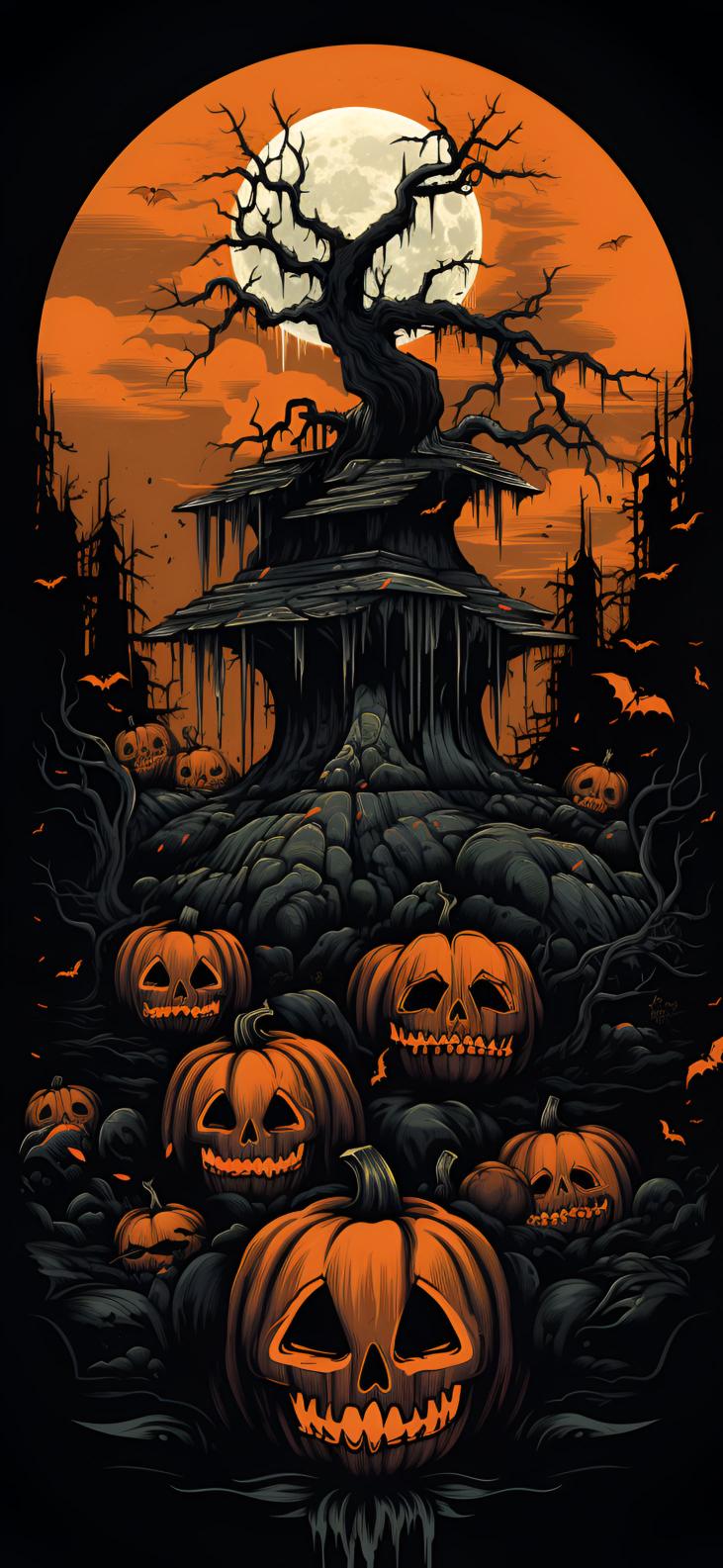 Download Halloween Pumpkins House On A Tree