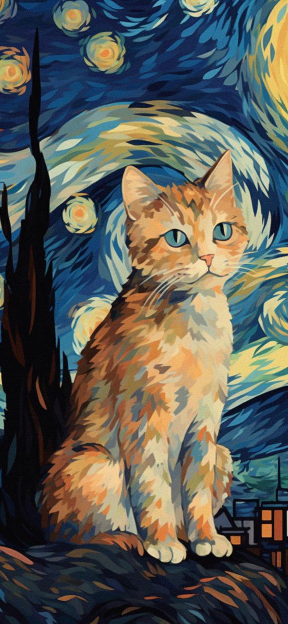 Download Brown Cat In Van Gogh Style