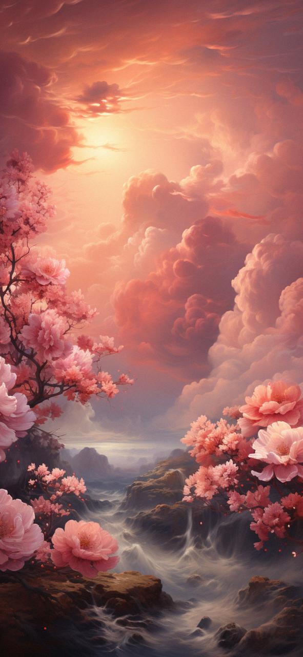 Download Pink Flowers Clouds Art