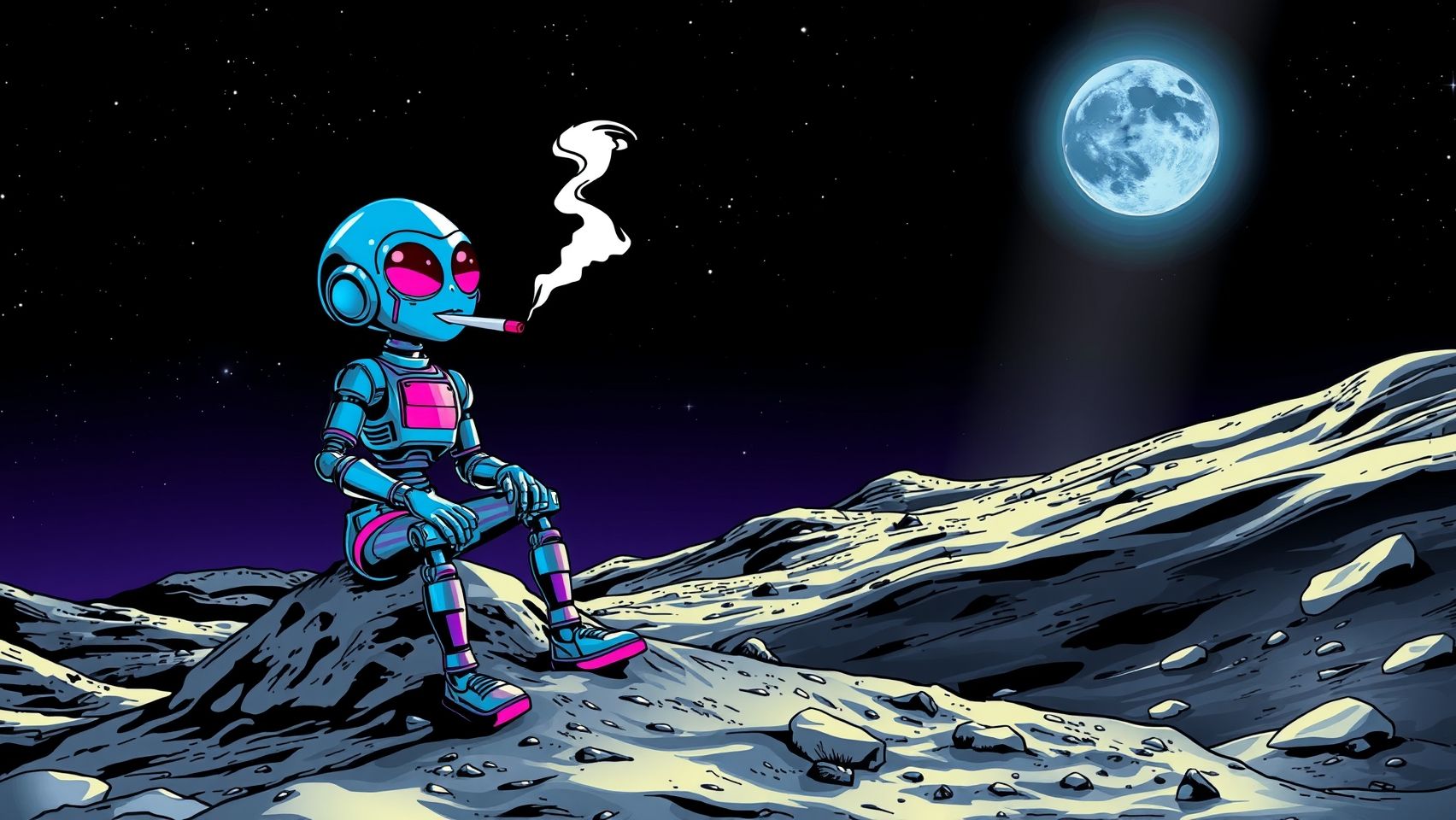 Download 80s Comic Robot Alien Smoking A