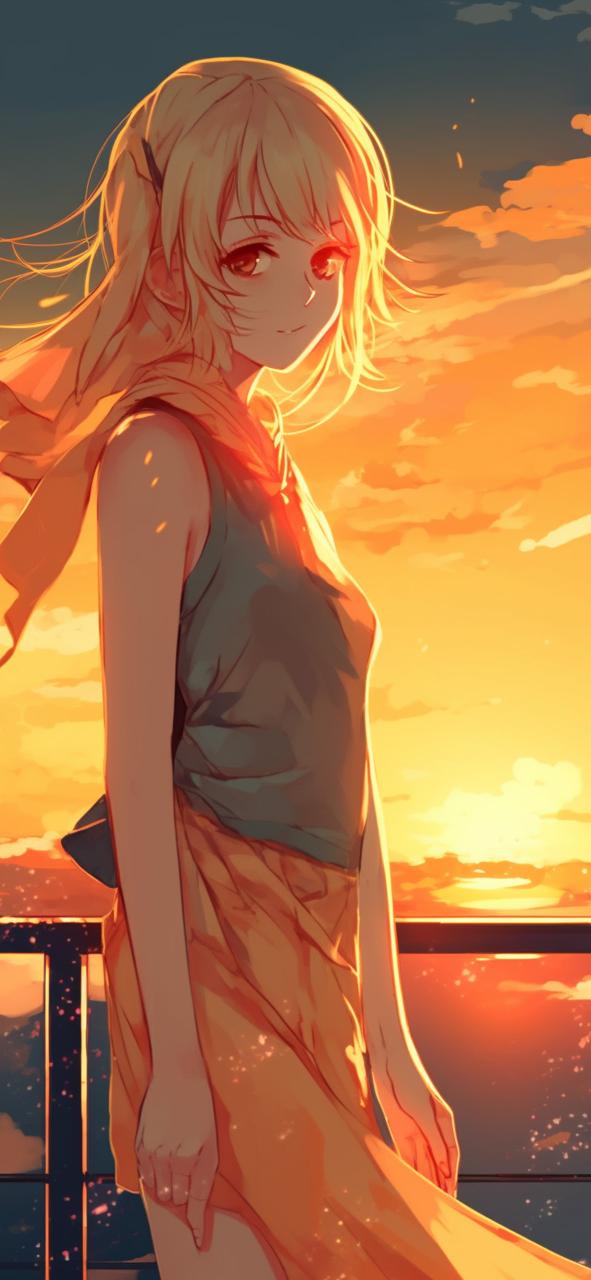 Download Anime Girl Sunset