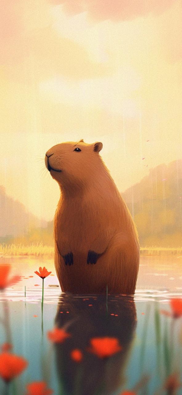 Download Cute Capybara Flowers