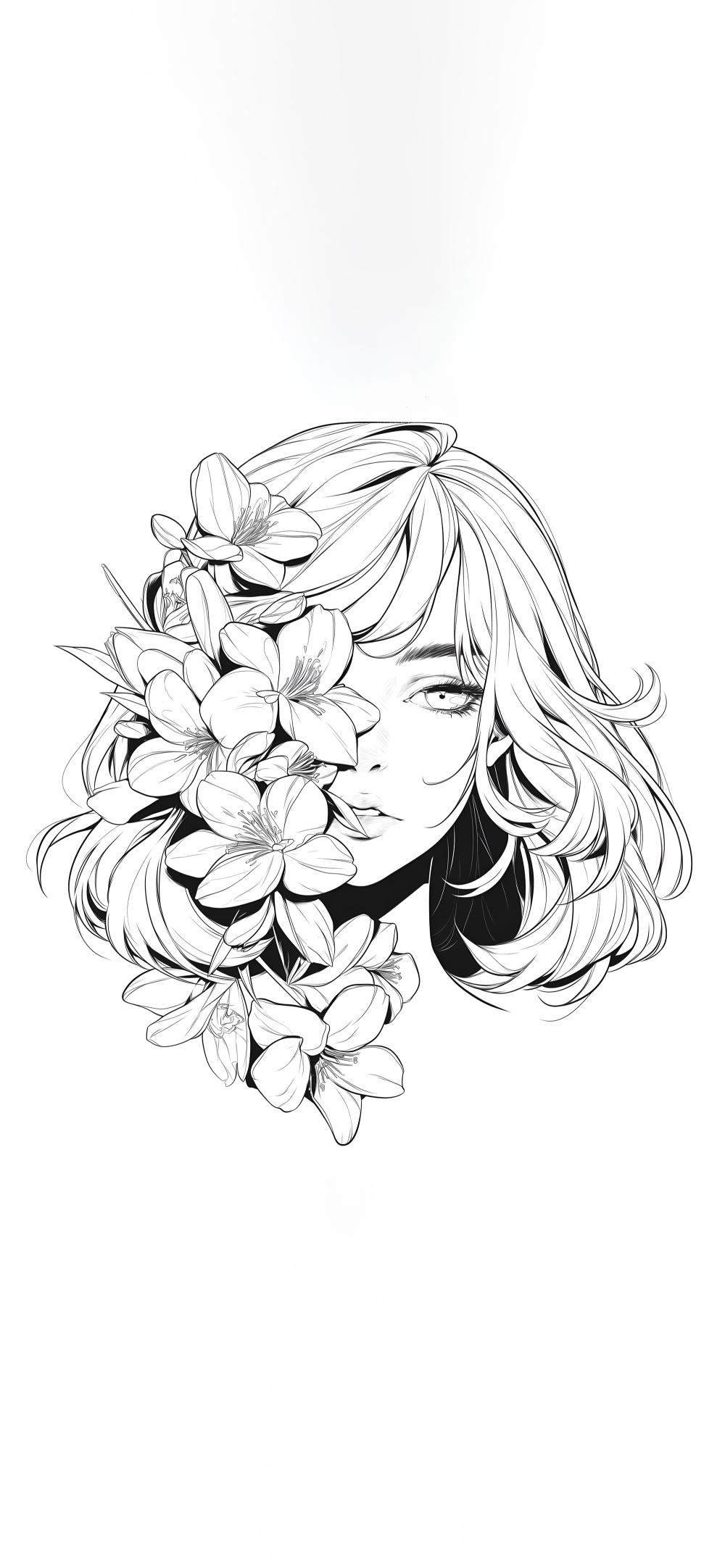 Download Minimalist Line Art Floral Girl