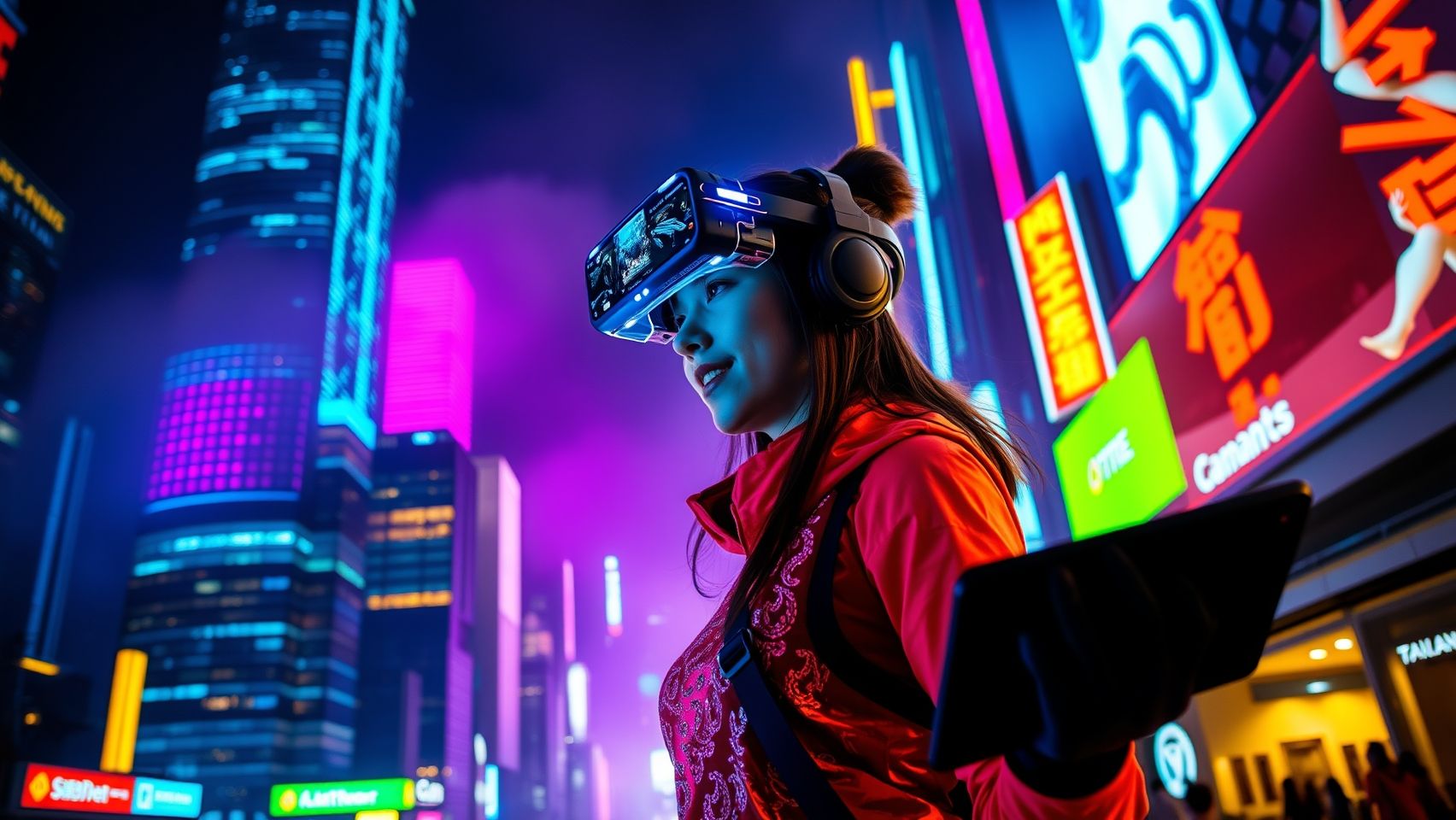 Download A Cyber Gaming Girl In Neon