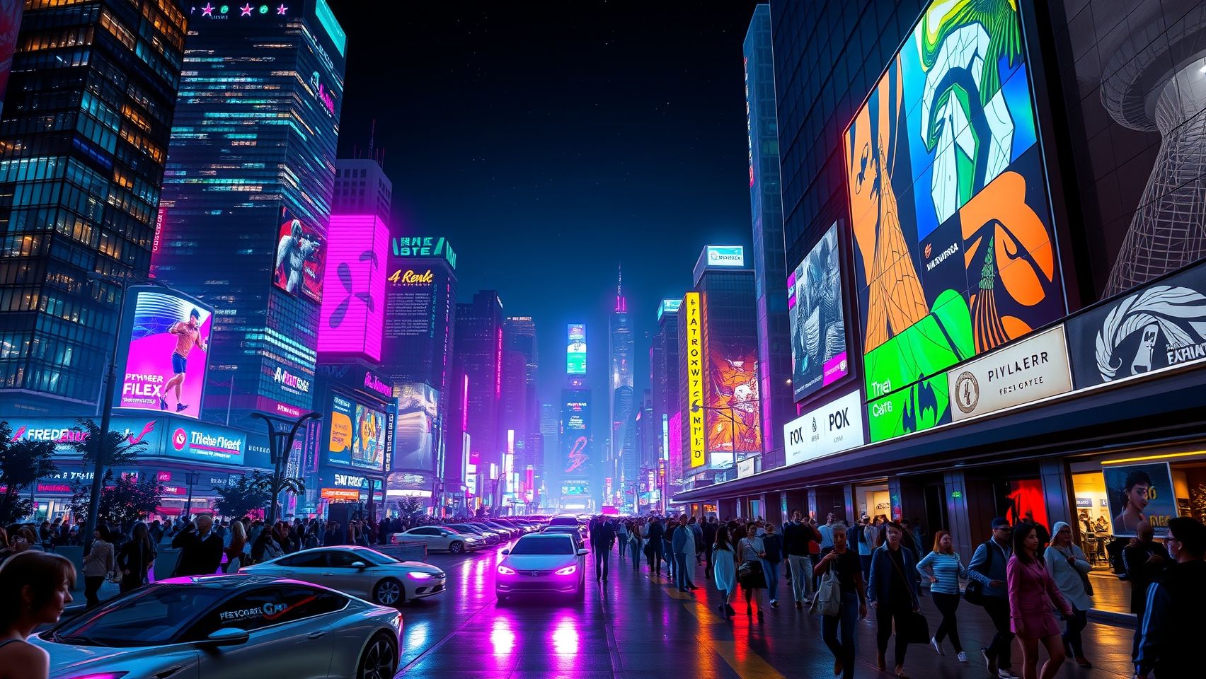 Download A Futuristic Cityscape With Neon Lights