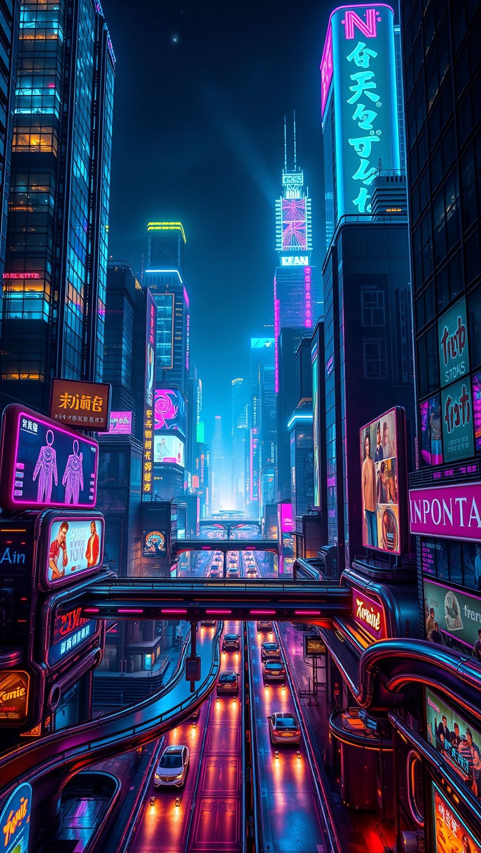 Download A Futuristic Cityscape With Neon Lights