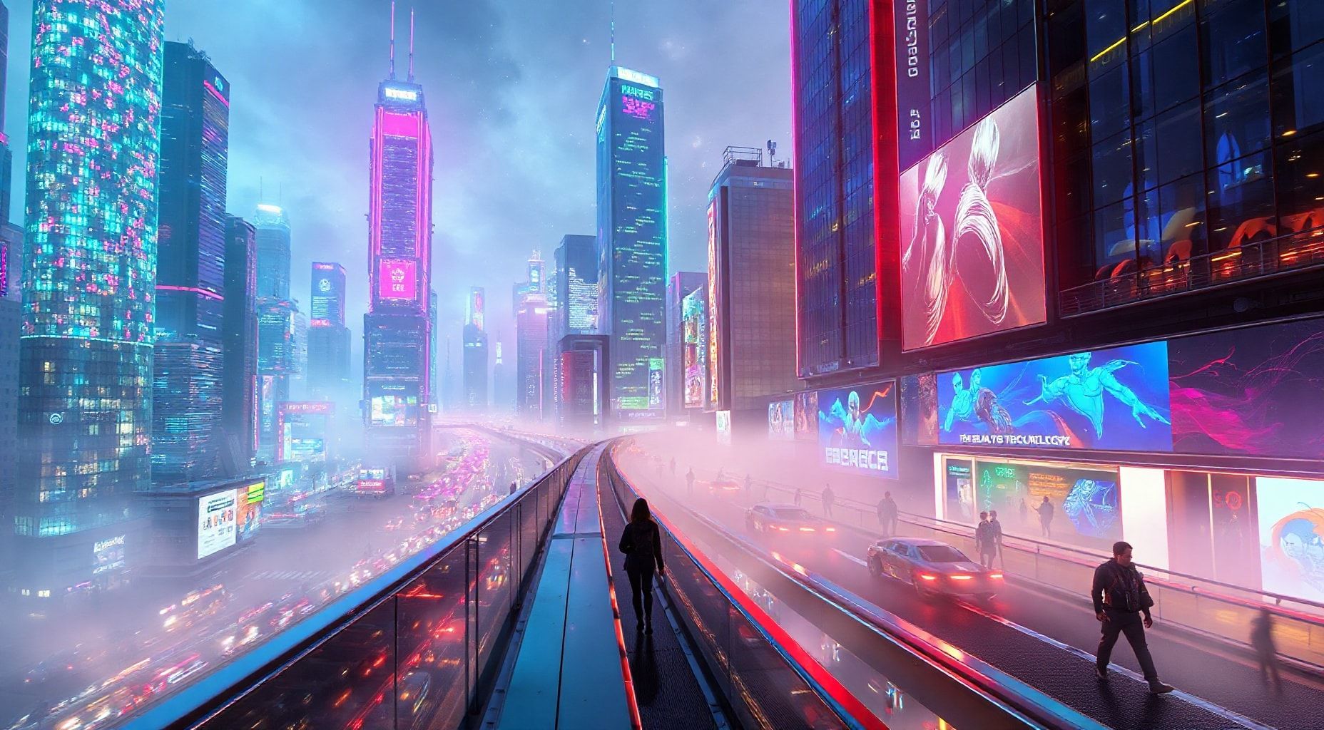 Download A Futuristic Cityscape With Neon Lights