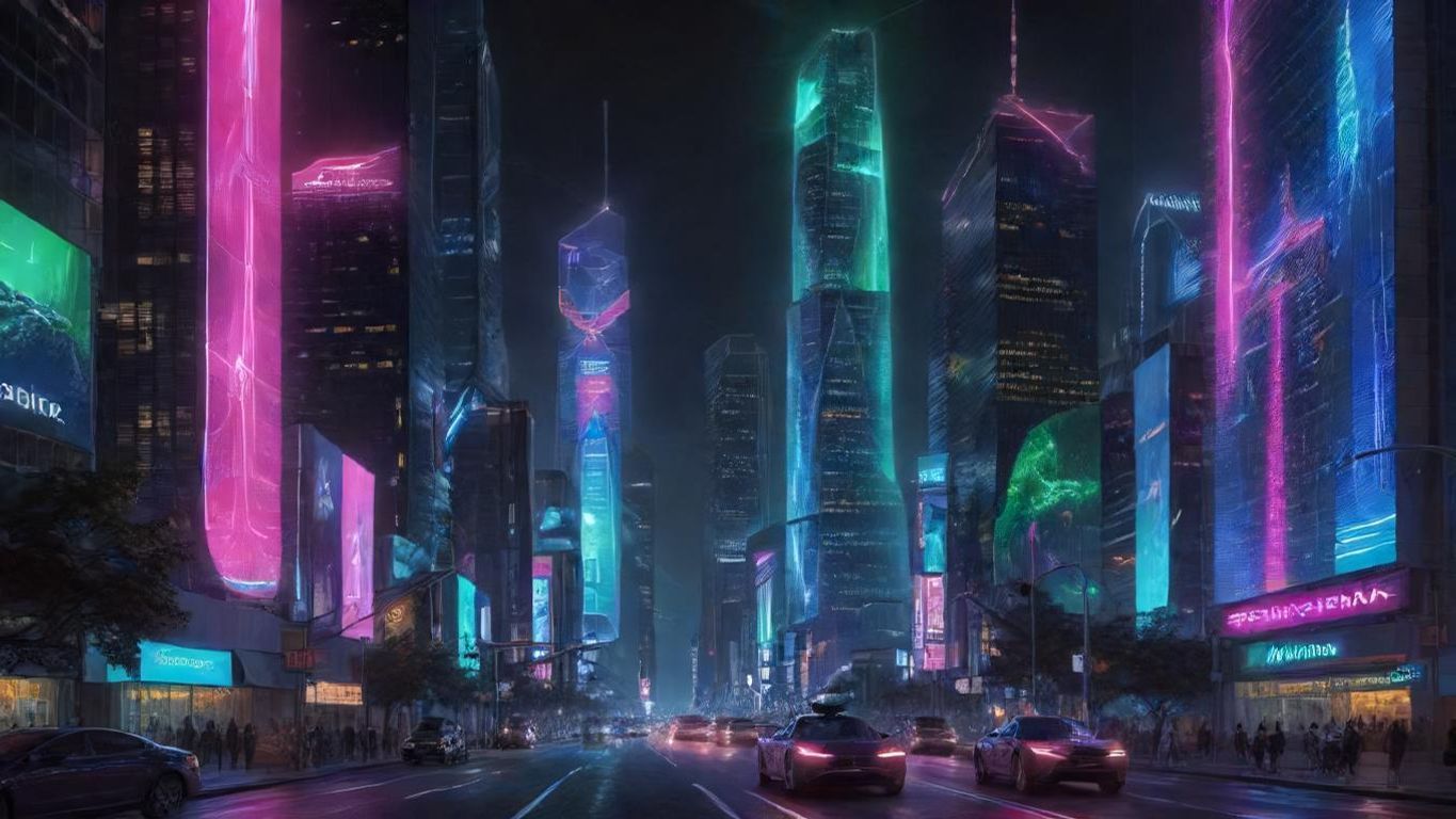 Download A Futuristic Cityscape With Neon Lights