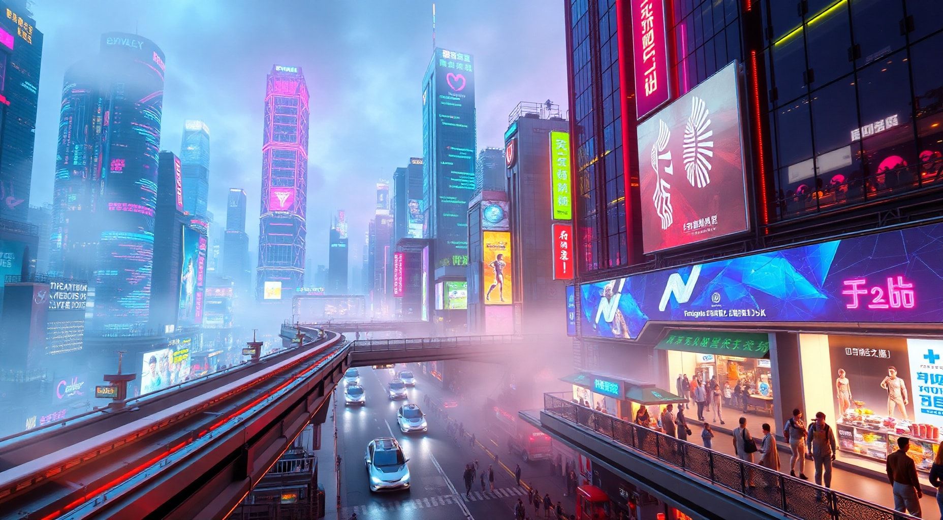 Download A Futuristic Cityscape With Neon Lights