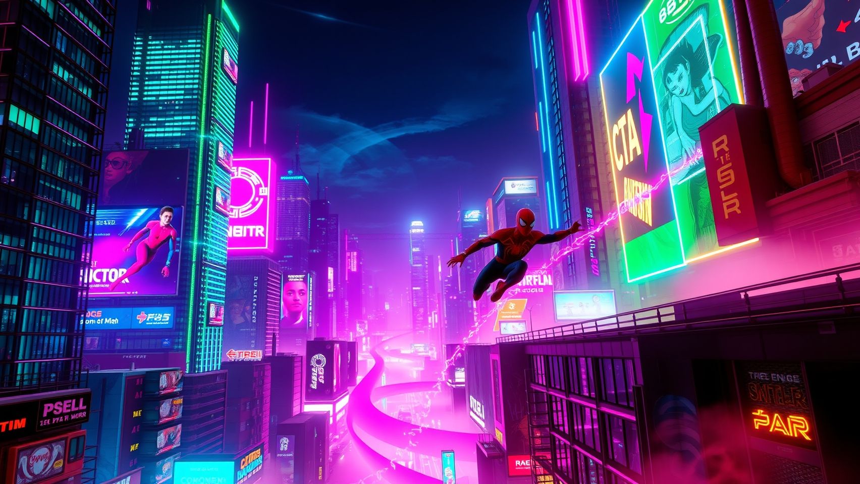 Download A Futuristic Cityscape With Neon Lights