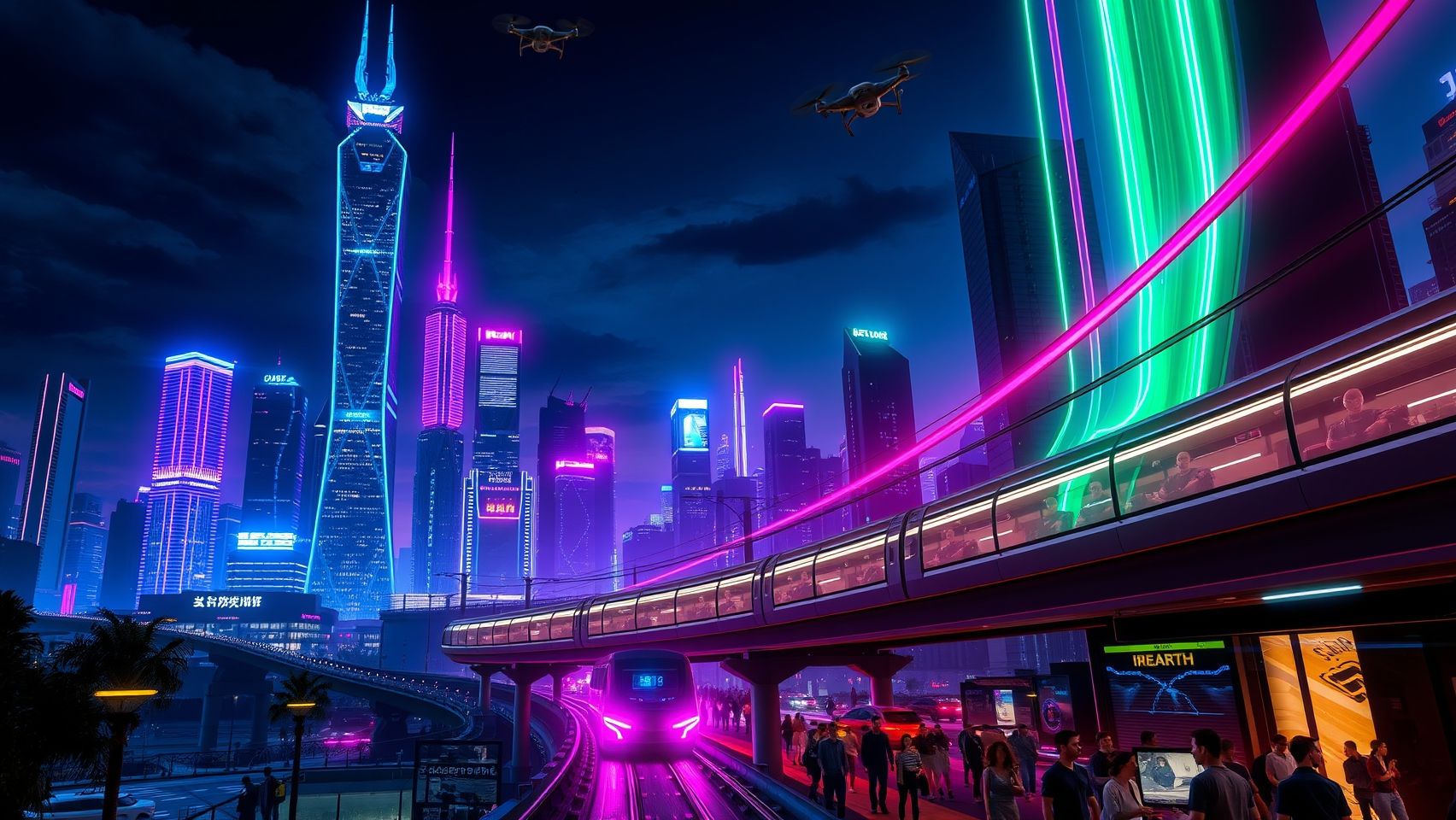 Download A Futuristic Cityscape With Neon Lights