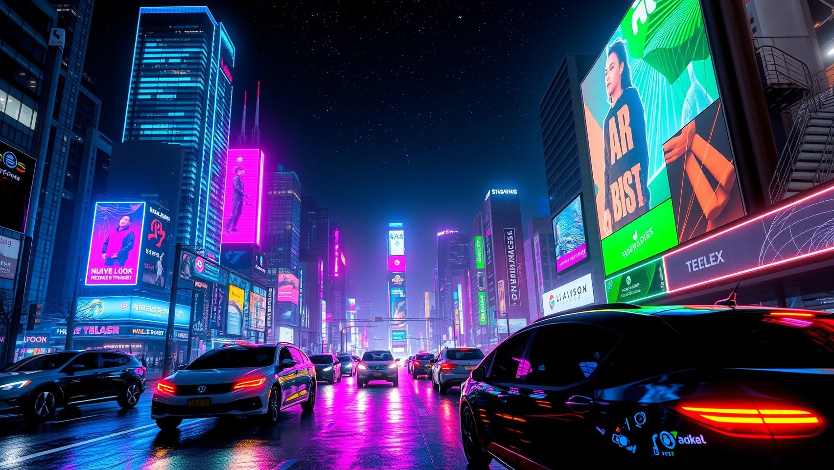 Download A Futuristic Cityscape With Neon Lights