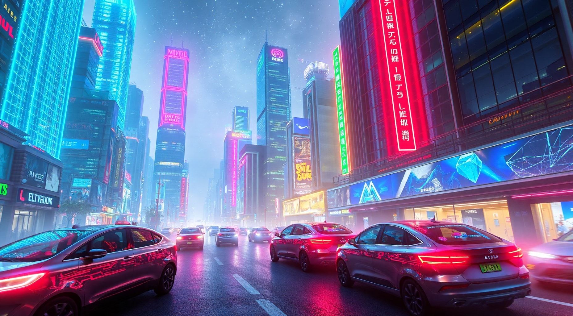 Download A Futuristic Cityscape With Neon Lights