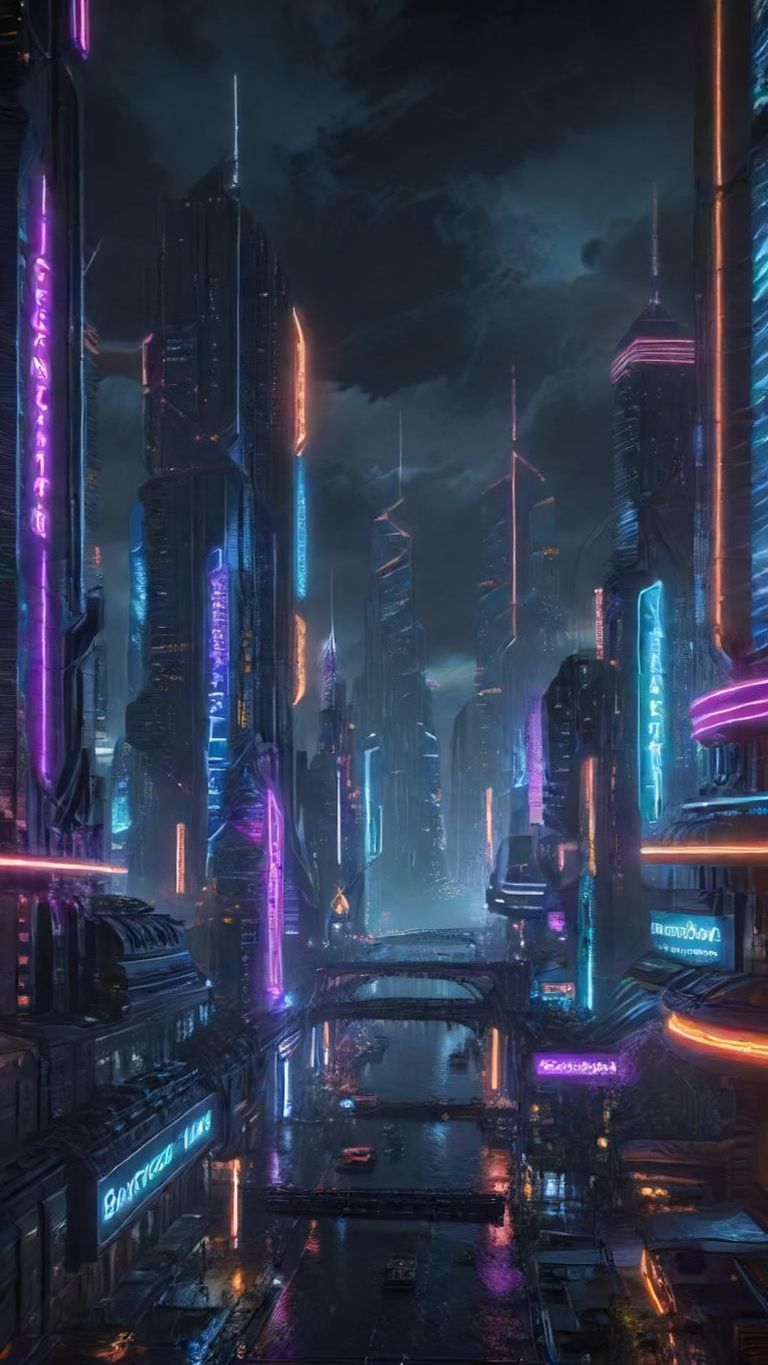 Download A Futuristic Cityscape With Neon Lights