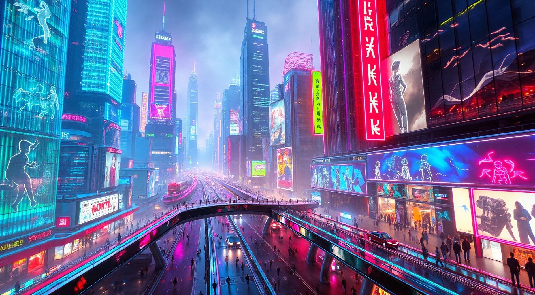 Download A Futuristic Cityscape With Neon Lights