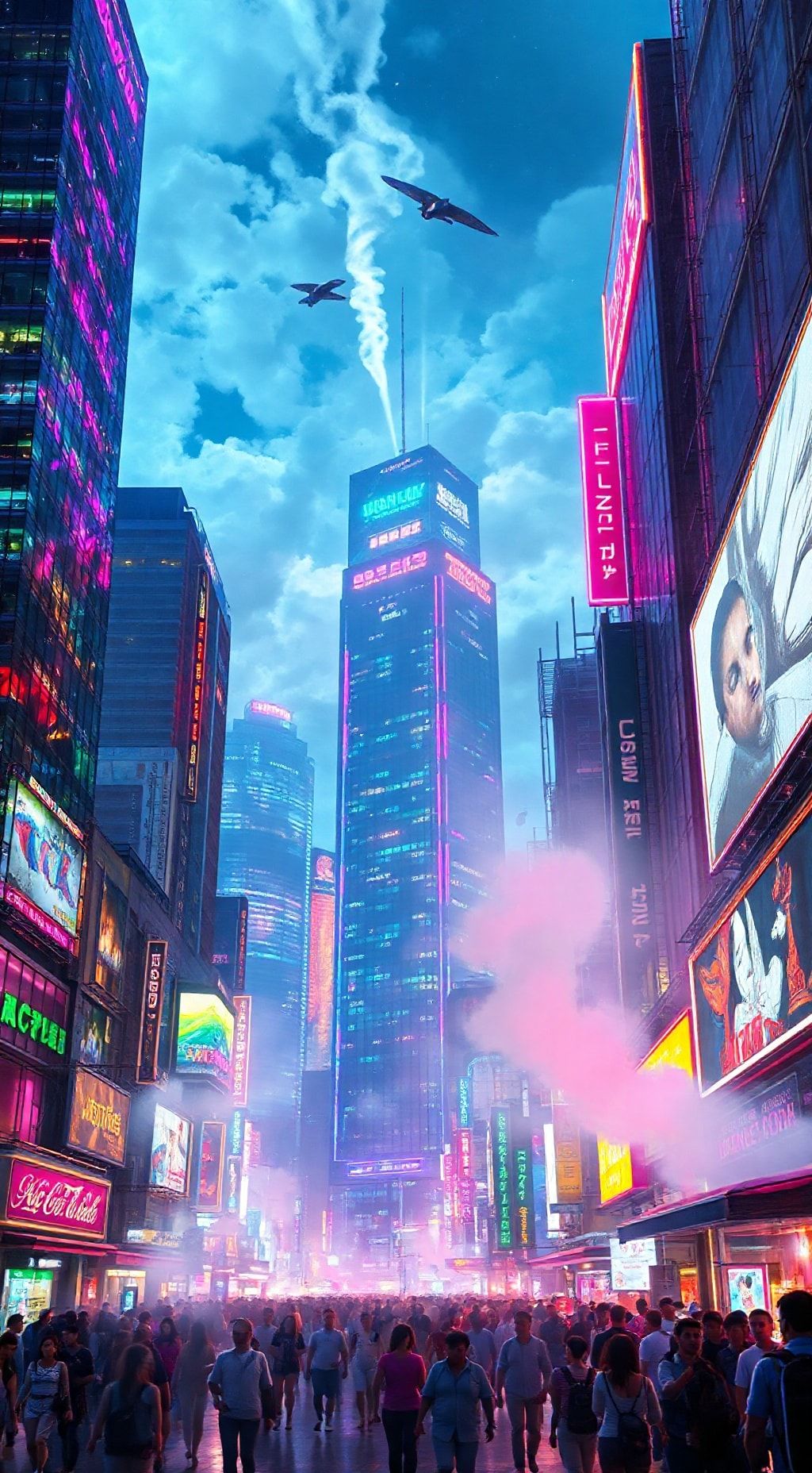 Download A Futuristic Cityscape With Neon Lights