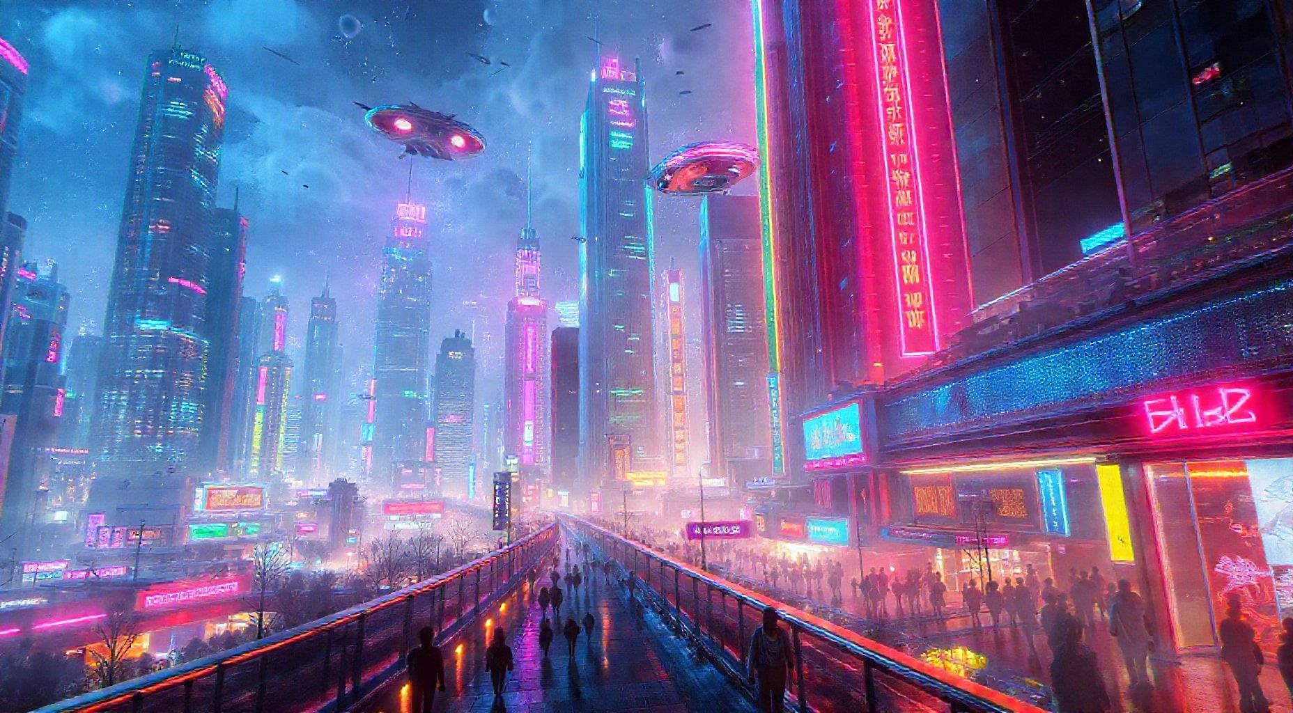 Download A Futuristic Cityscape With Neon Lights