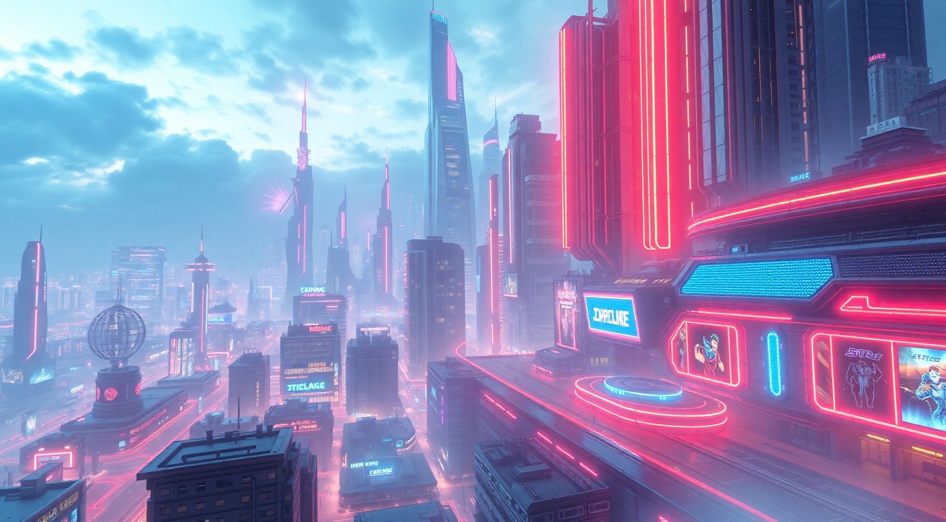 Download A Futuristic Cityscape With Neon Lights