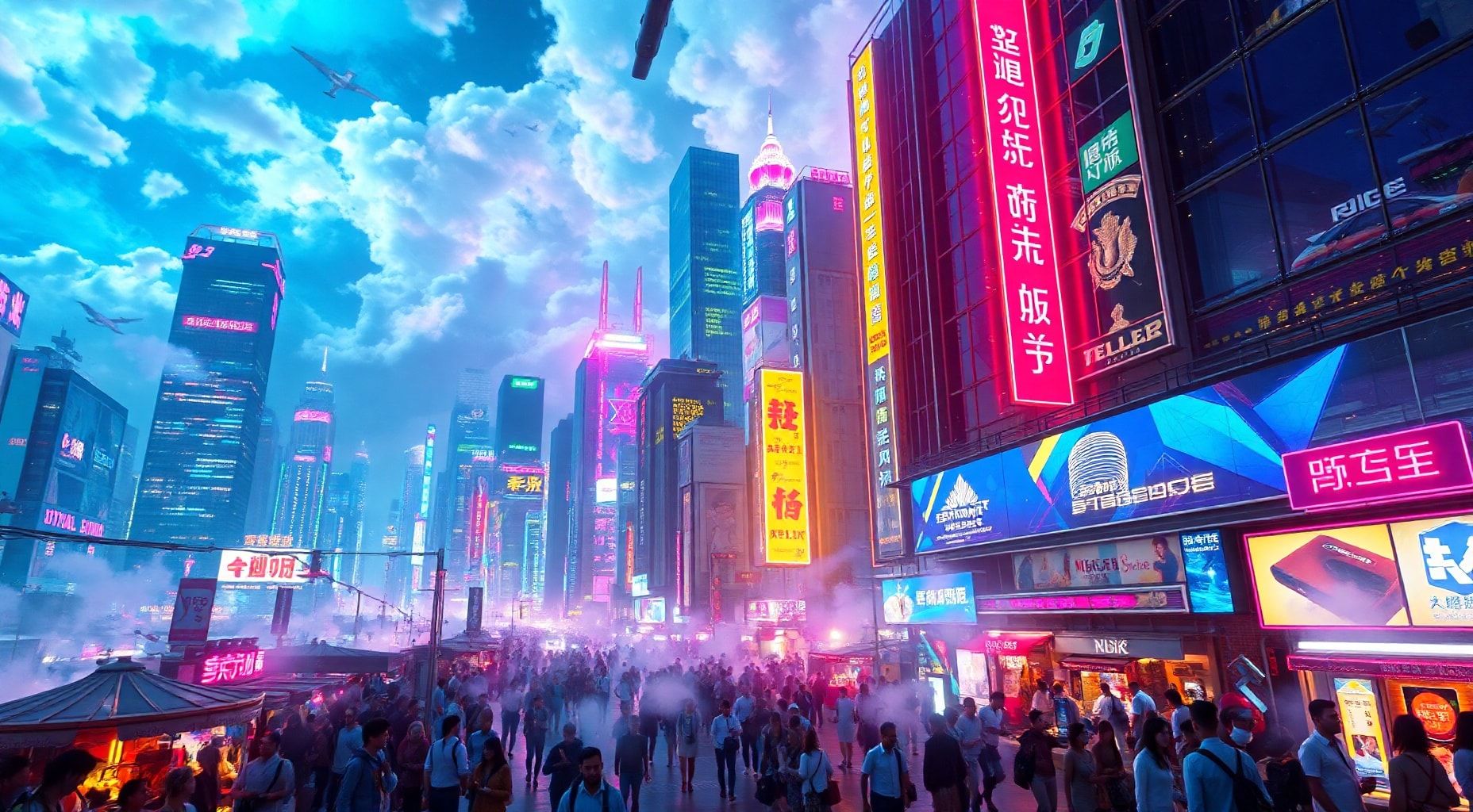 Download A Futuristic Cityscape With Neon Lights