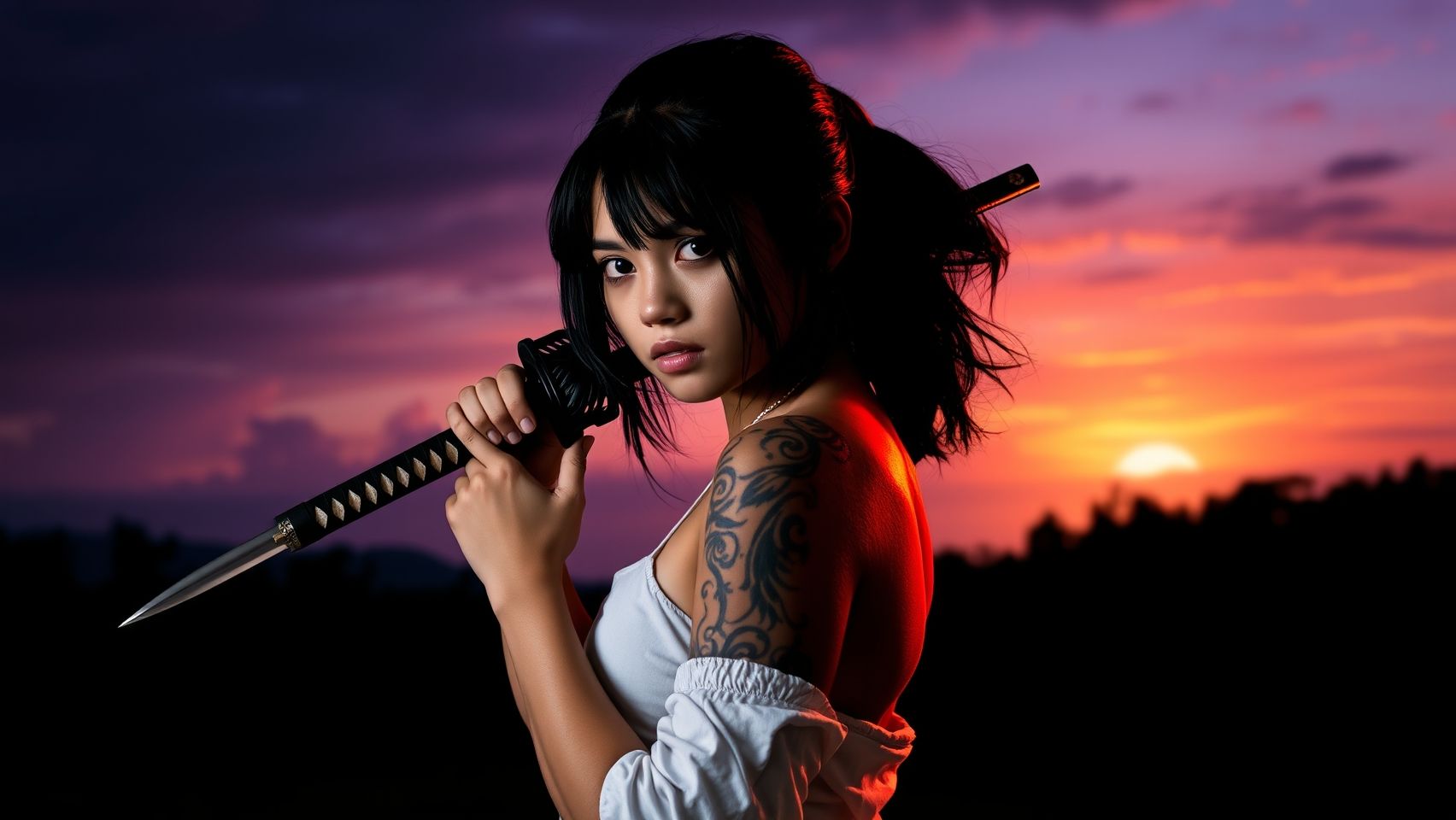 Download A Girl With Katana With Tatoos