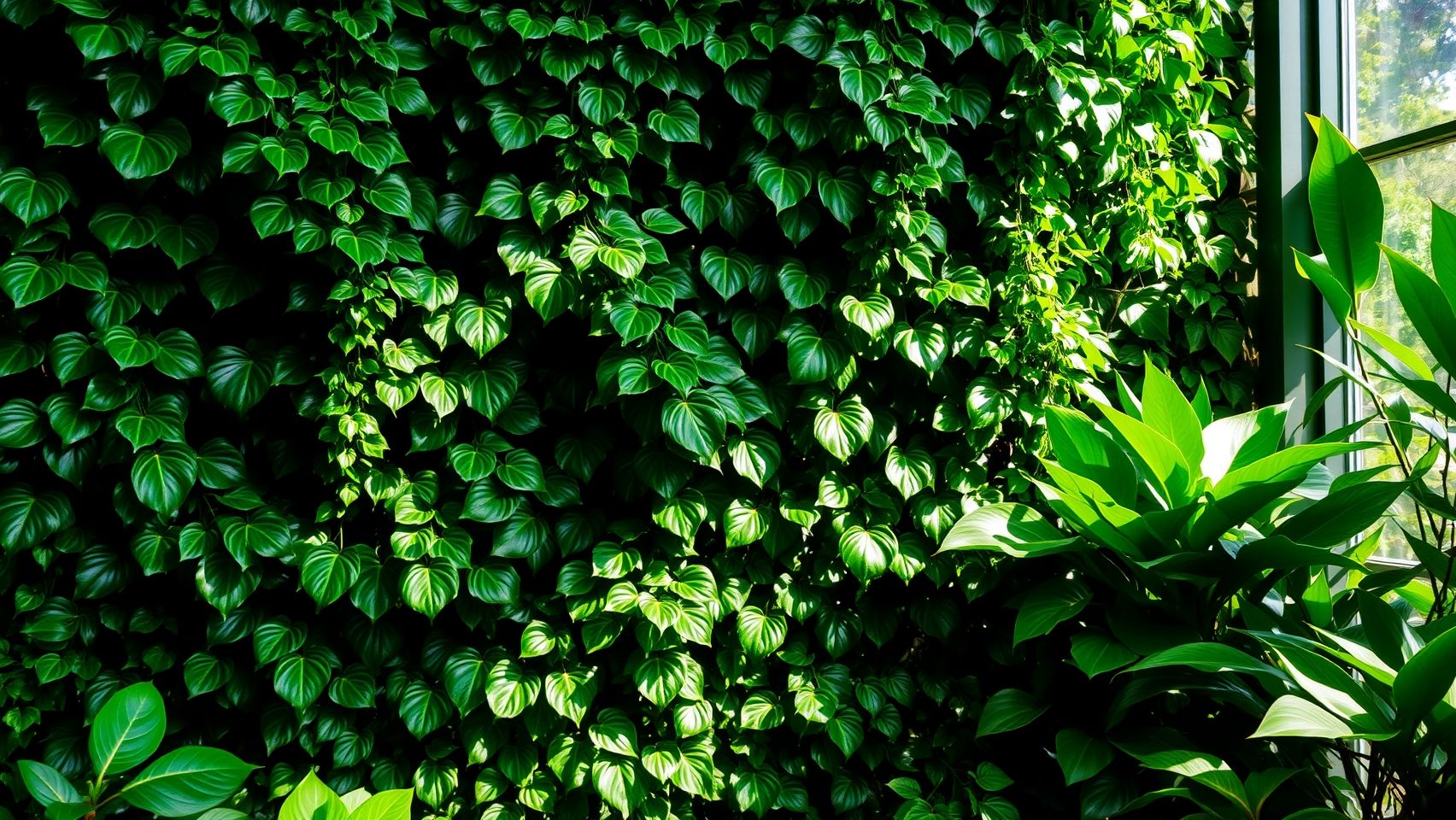 Download A Green Wall With Philodendrons Moving