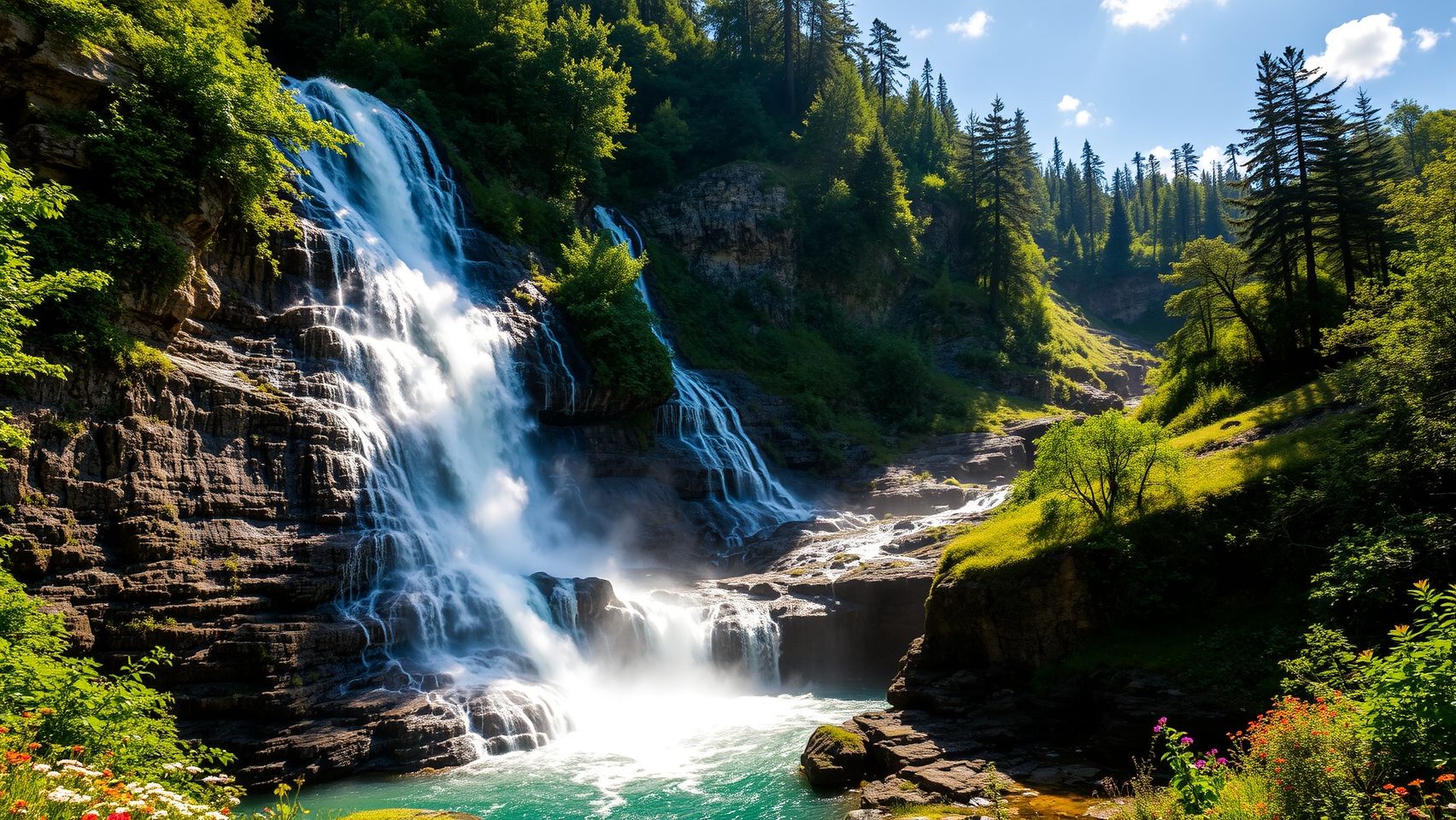 Download A Huge Waterfall In The Highlands