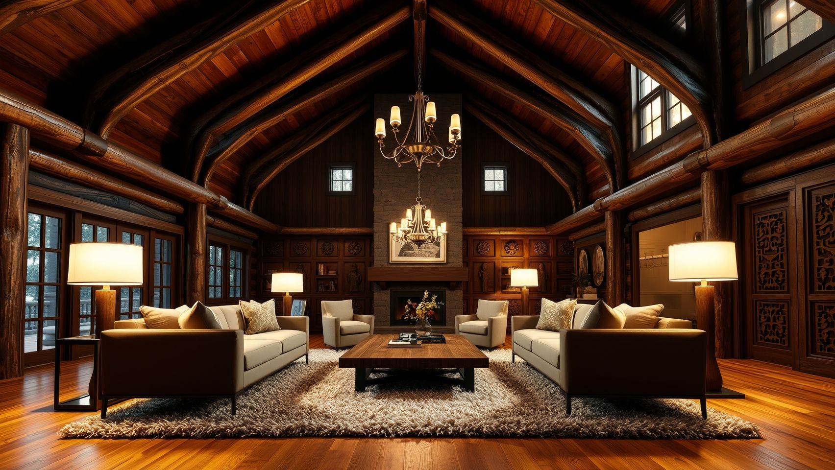 Download A Luxurious Log Cabin Living Room