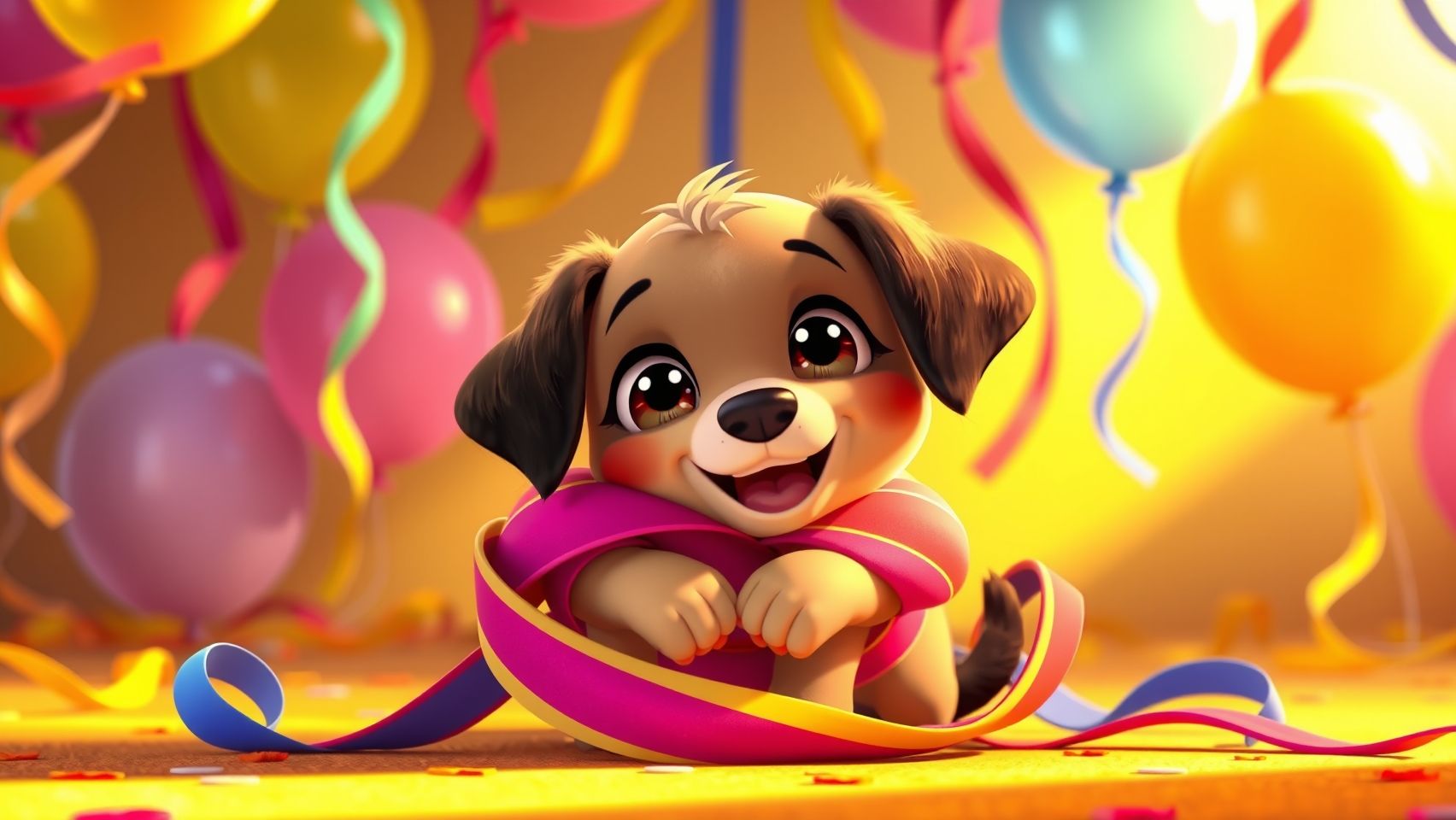 Download A Pixarstyle Tiny Puppy Playfully Wrapping