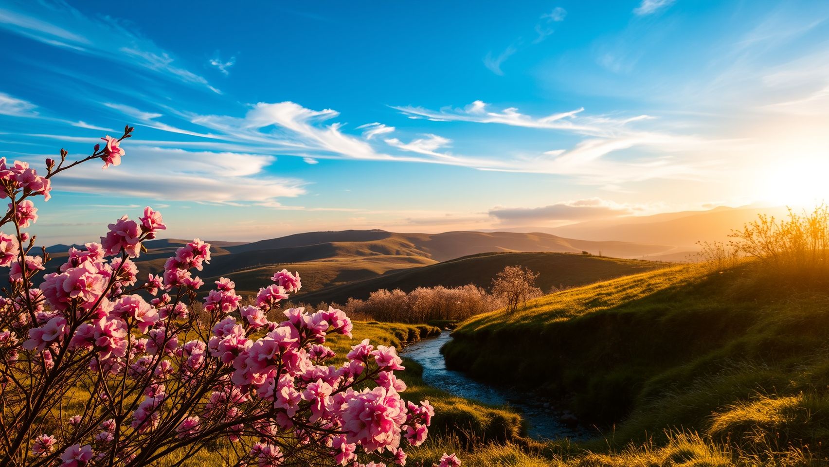 Download A Serene Landscape With Blossoms