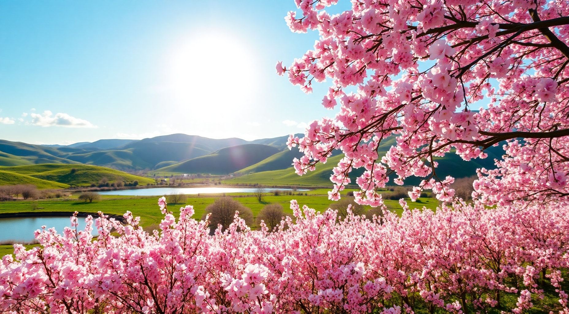 Download A Serene Landscape With Cherry Blossoms