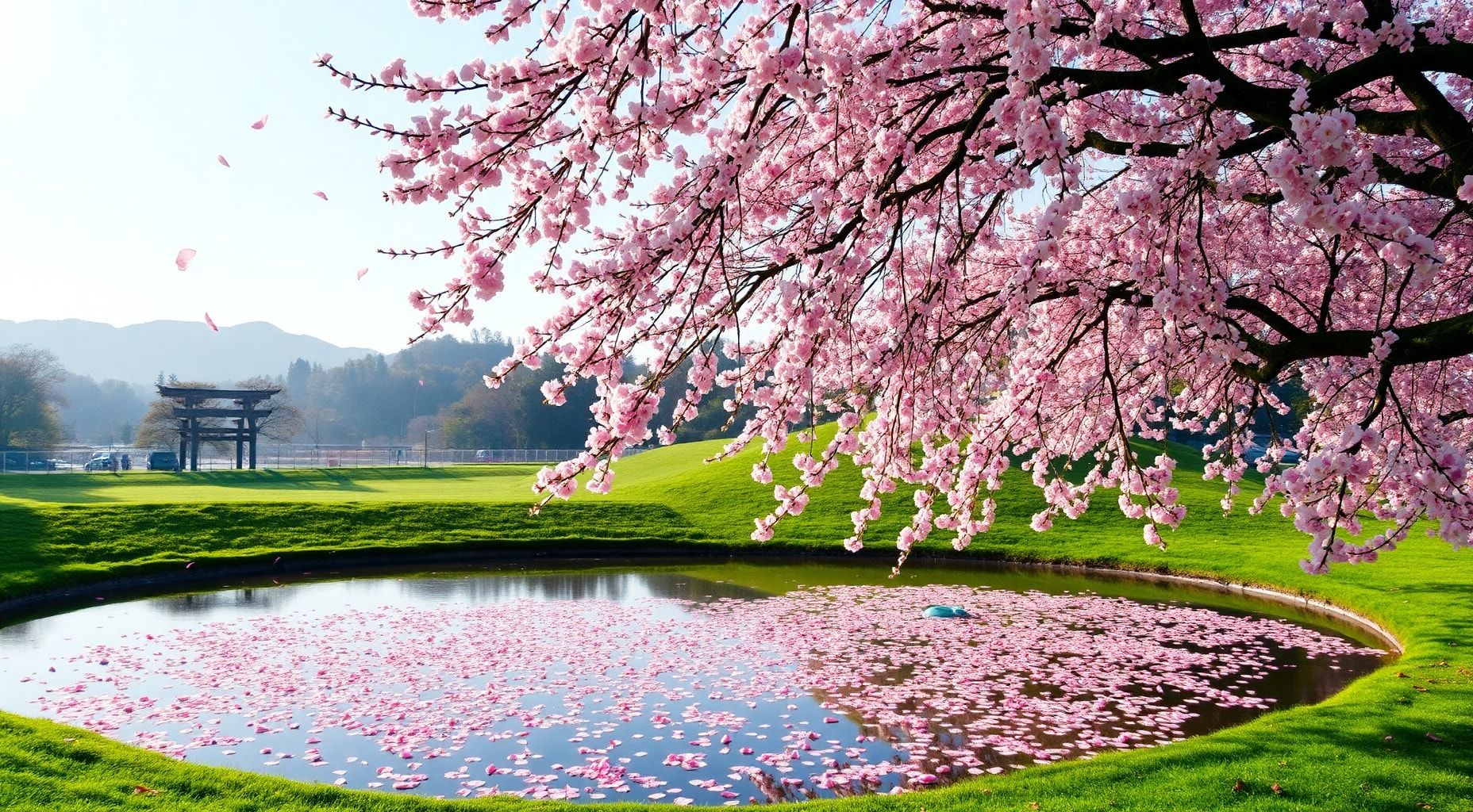 Download A Serene Landscape With Cherry Blossoms