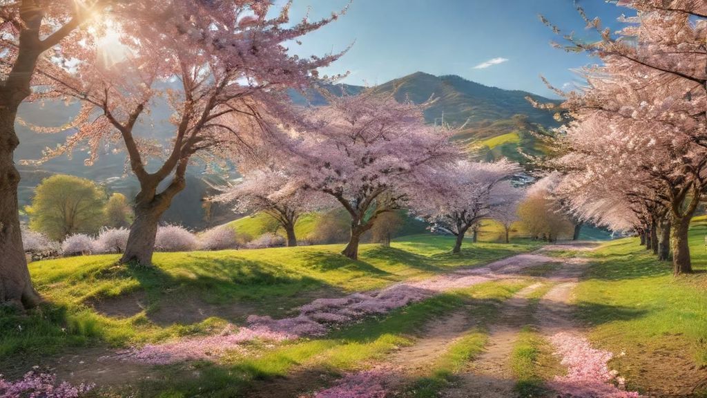 Download A Serene Landscape With Cherry Blossoms