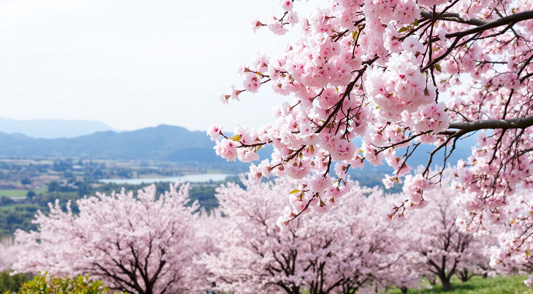 Download A Serene Landscape With Cherry Blossoms