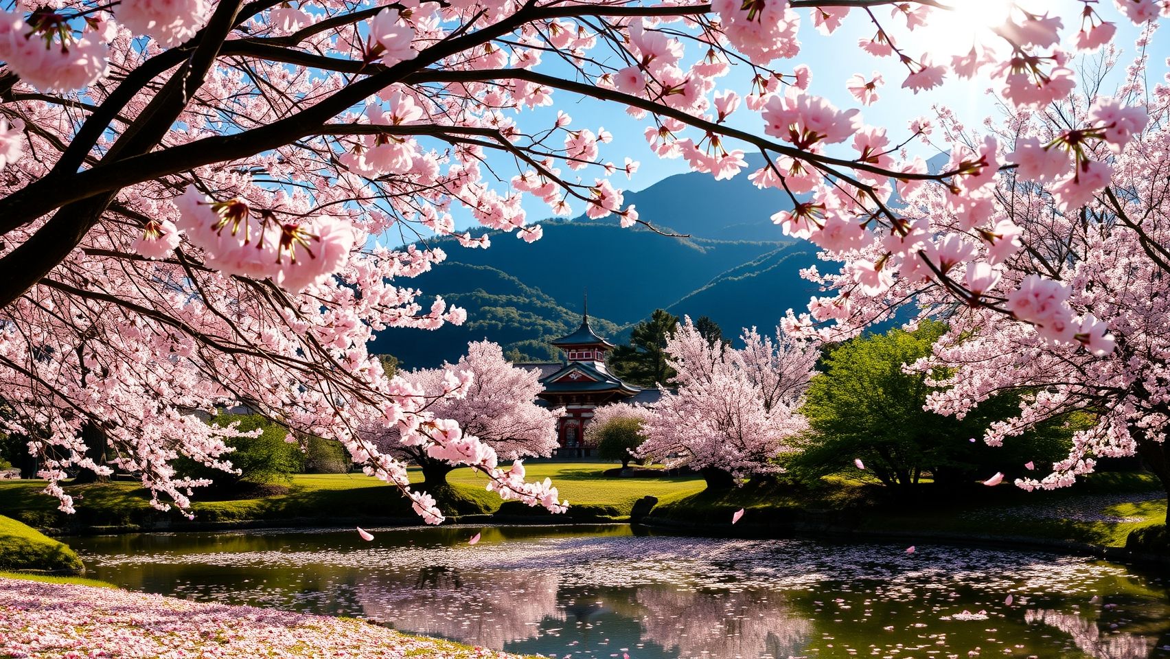 Download A Serene Landscape With Cherry Blossoms