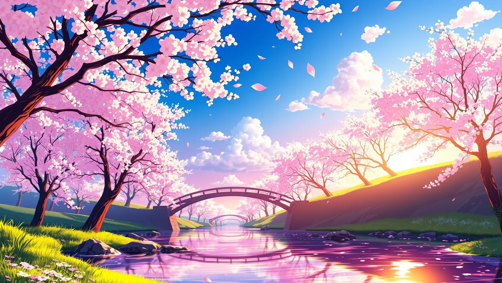 Download A Serene Landscape With Cherry Blossoms