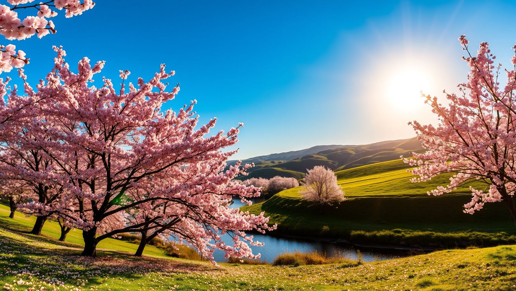 Download A Serene Landscape With Cherry Blossoms