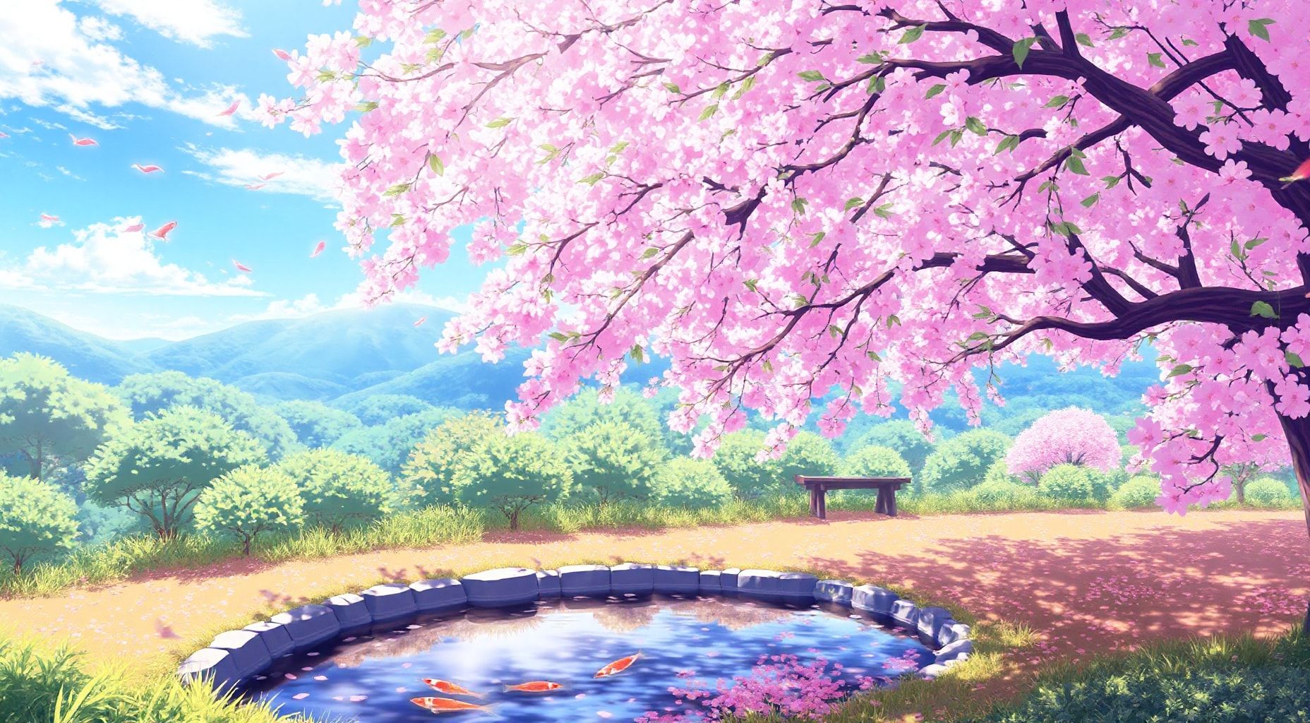 Download A Serene Landscape With Cherry Blossoms