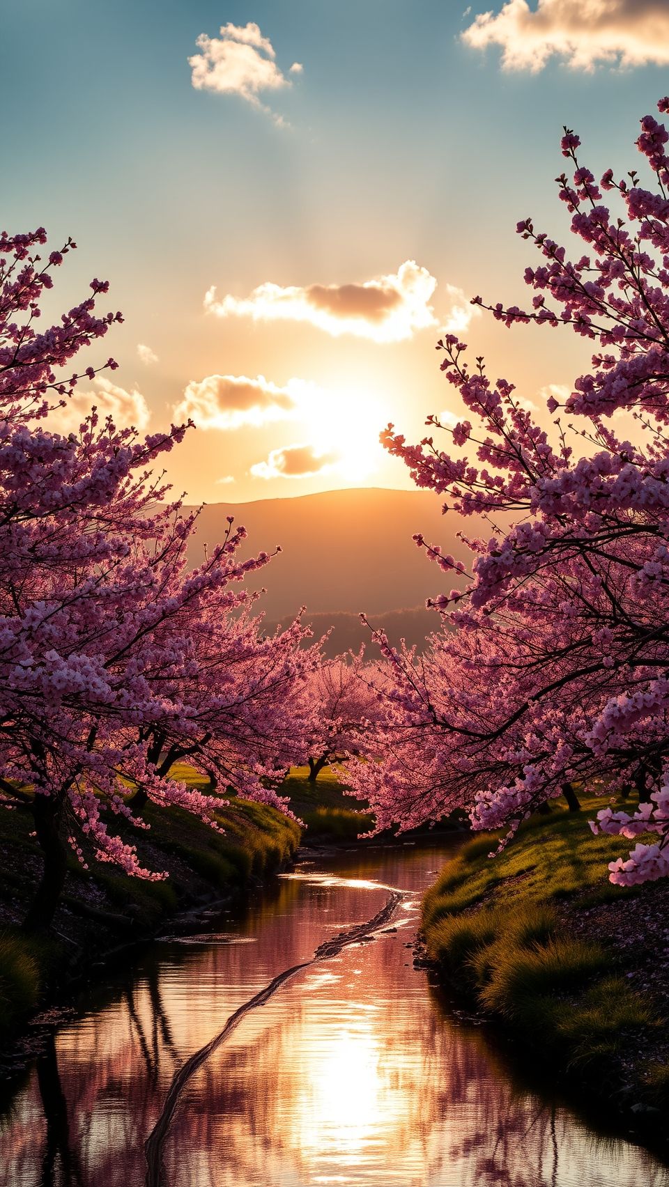 Download A Serene Landscape With Cherry Blossoms