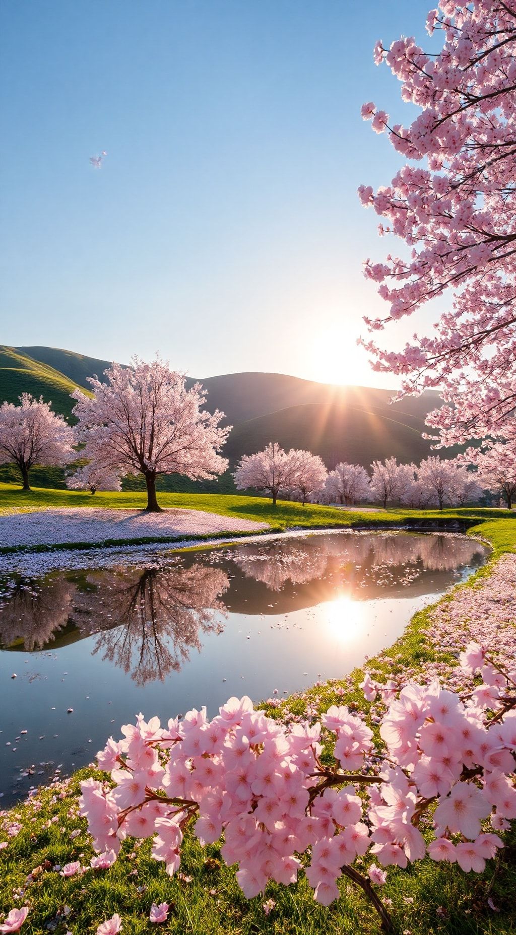 Download A Serene Landscape With Cherry Blossoms