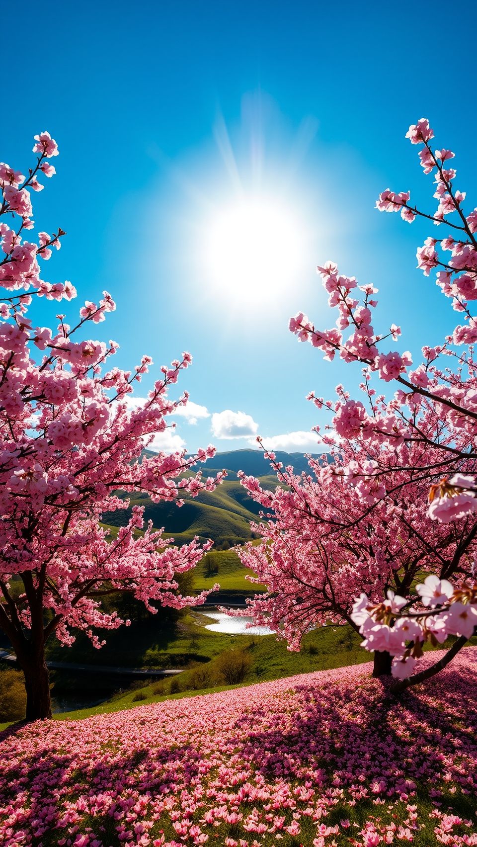 Download A Serene Landscape With Cherry Blossoms