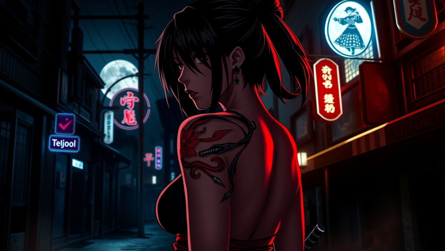 Download A Shinobi Girl With Katana Tattos