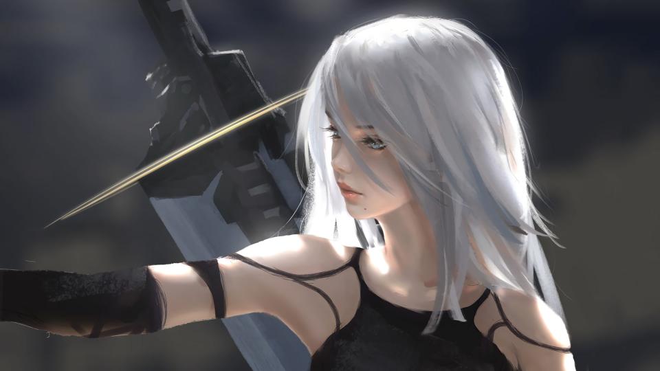 Download gray haired female anime