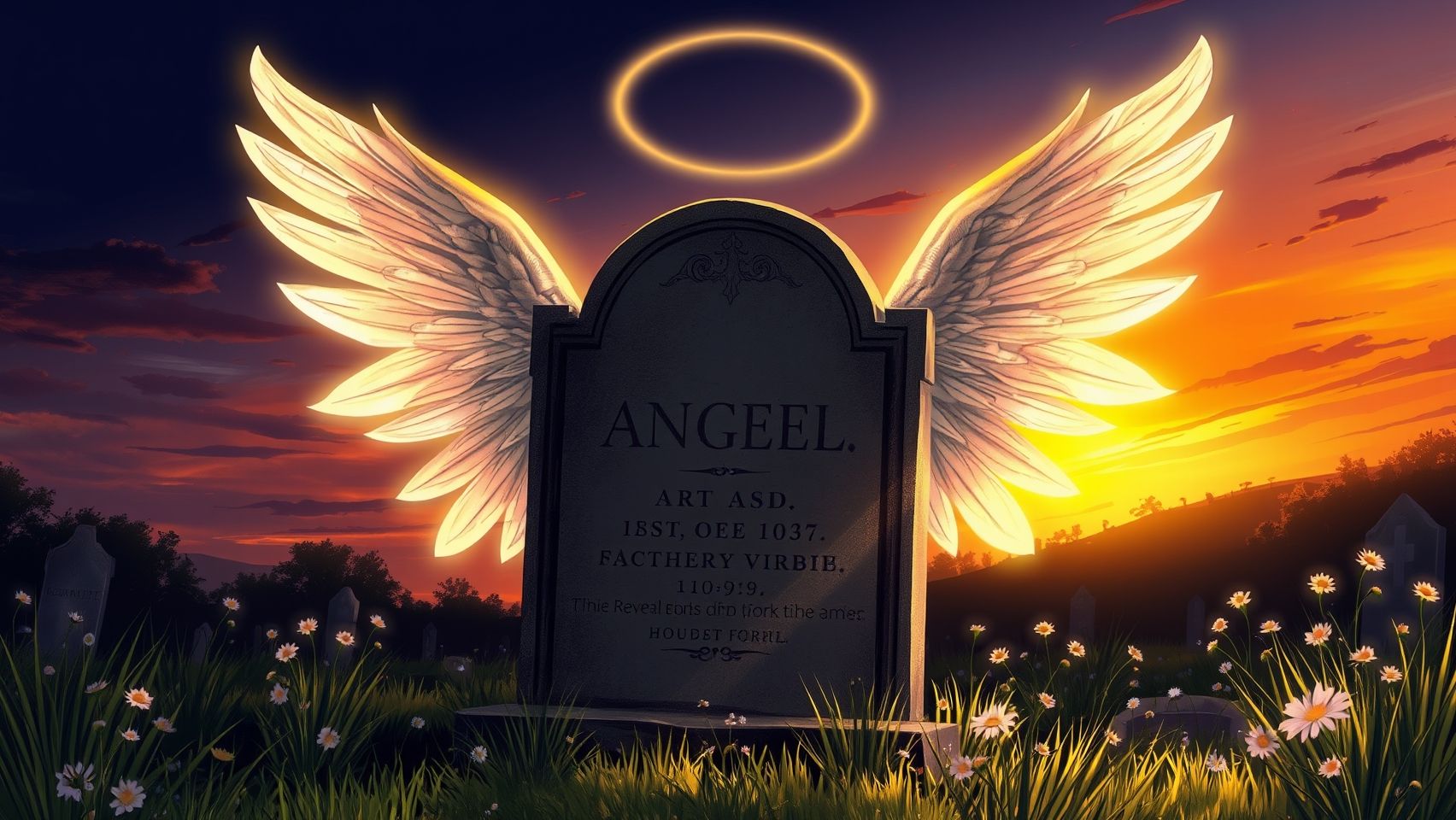 Download Angel Wings Behind Gravestone Drawing