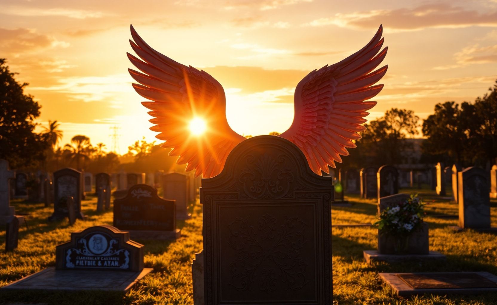 Download Angel Wings Behind Gravestone