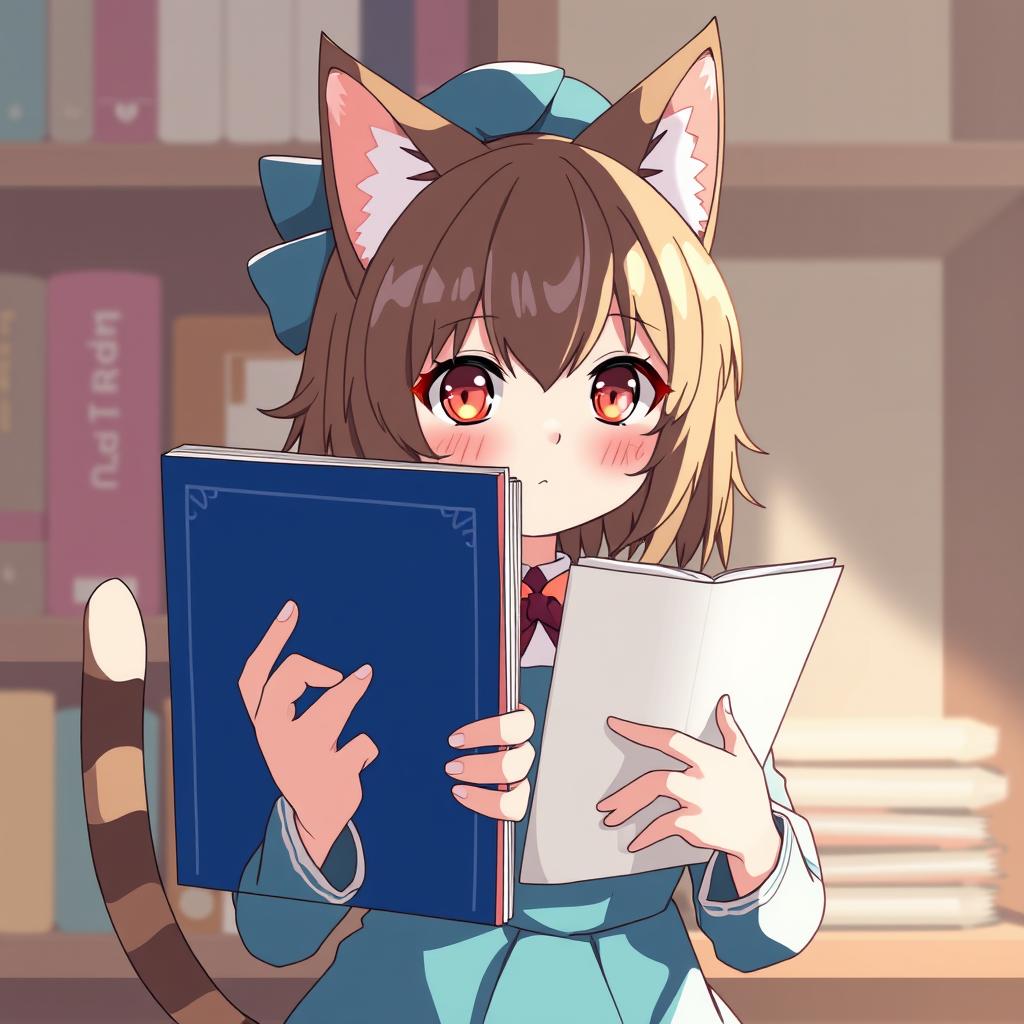 Download Anime Catgirl Holding Books